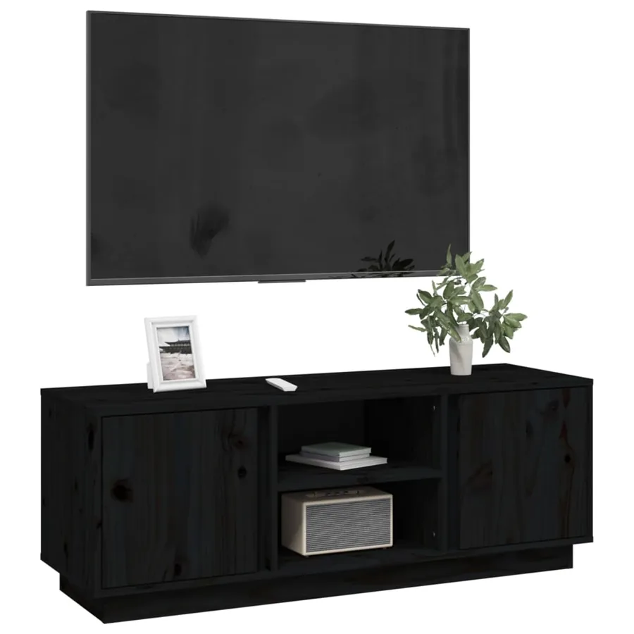 Meuble TV Noir 110x35x40,5 cm Bois de pin massif - 4
