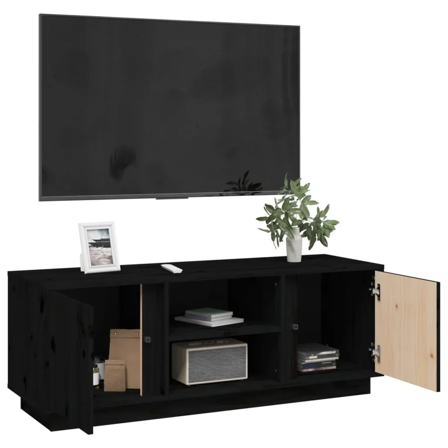Meuble TV Noir 110x35x40,5 cm Bois de pin massif - 5