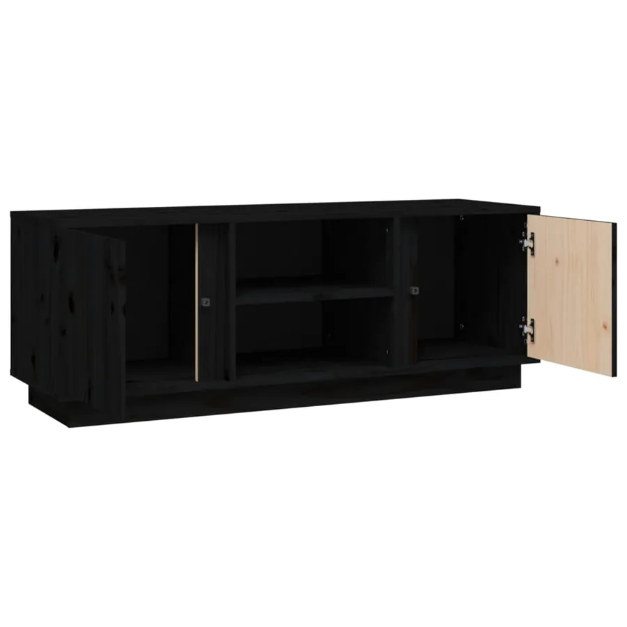 Meuble TV Noir 110x35x40,5 cm Bois de pin massif - 7