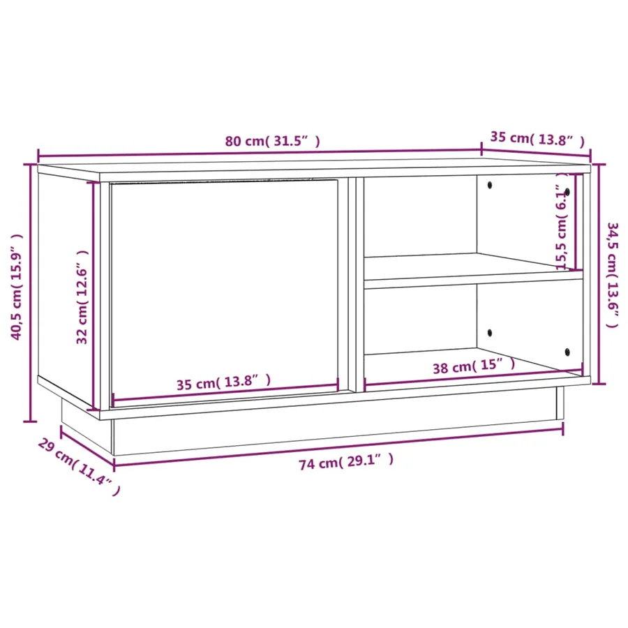 Meuble TV Marron miel 80x35x40,5 cm Bois de pin massif - 11