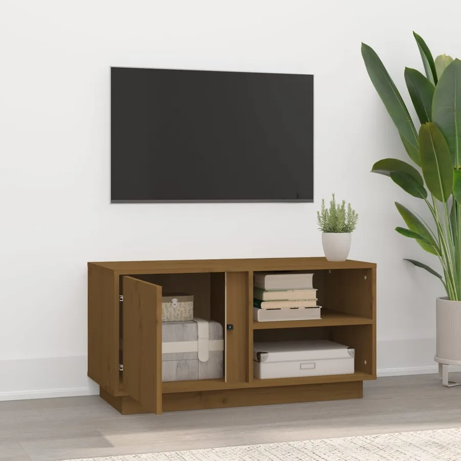 Meuble TV Marron miel 80x35x40,5 cm Bois de pin massif - 3