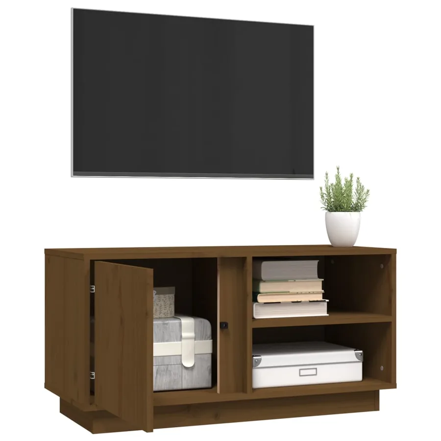 Meuble TV Marron miel 80x35x40,5 cm Bois de pin massif - 5