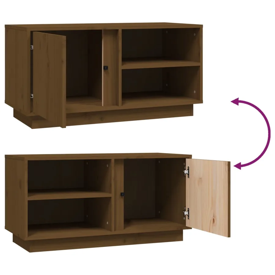 Meuble TV Marron miel 80x35x40,5 cm Bois de pin massif - 9