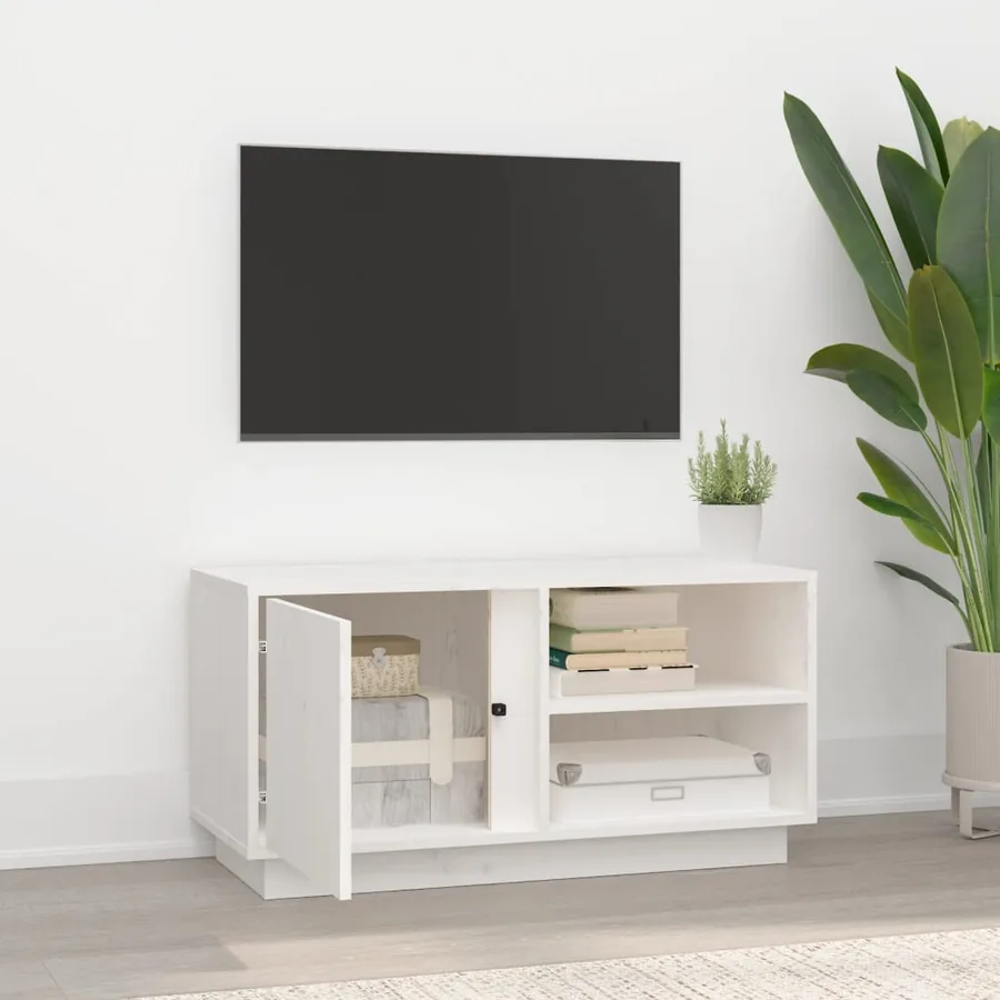 Meuble TV Blanc 80x35x40,5 cm Bois de pin massif - 3
