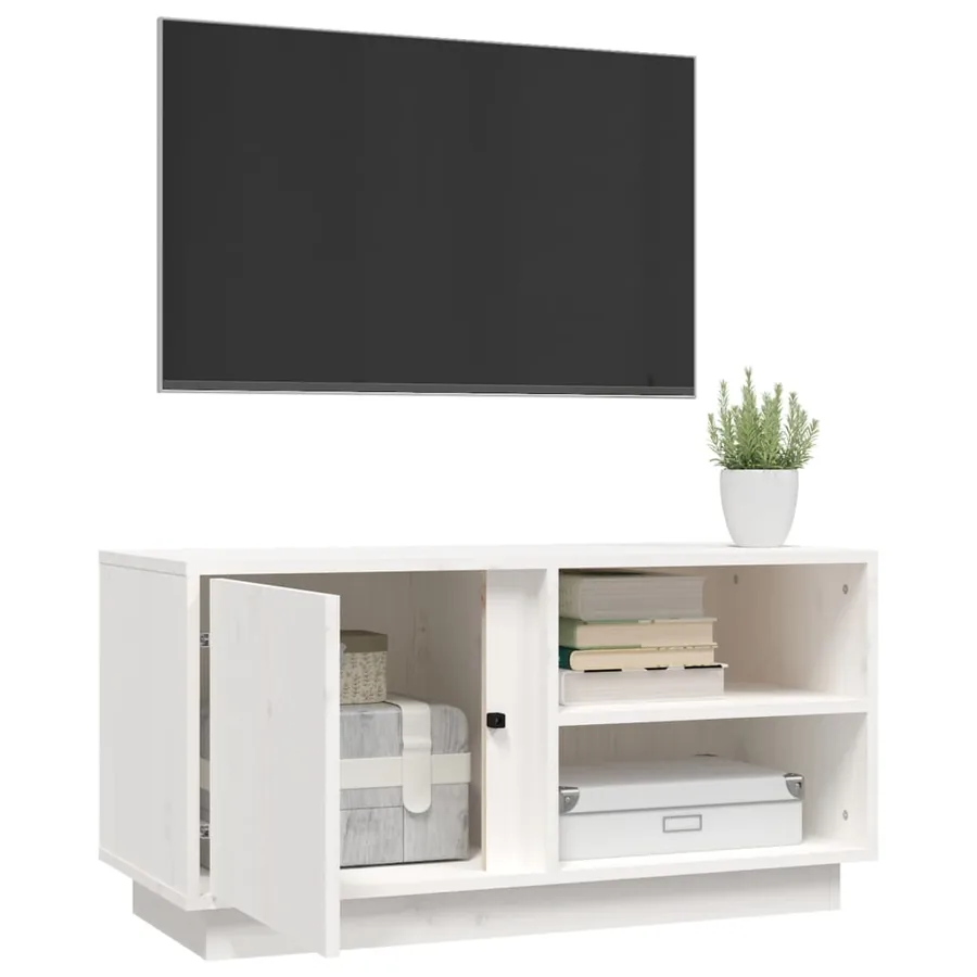 Meuble TV Blanc 80x35x40,5 cm Bois de pin massif - 5