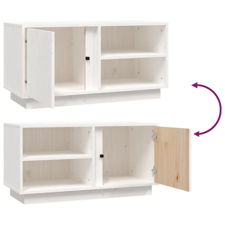Meuble TV Blanc 80x35x40,5 cm Bois de pin massif - 9