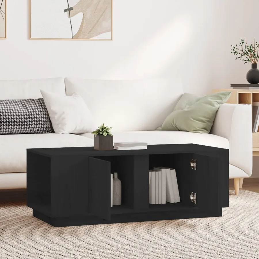 Table basse Noir 110x50x40 cm Bois massif de pin - 3