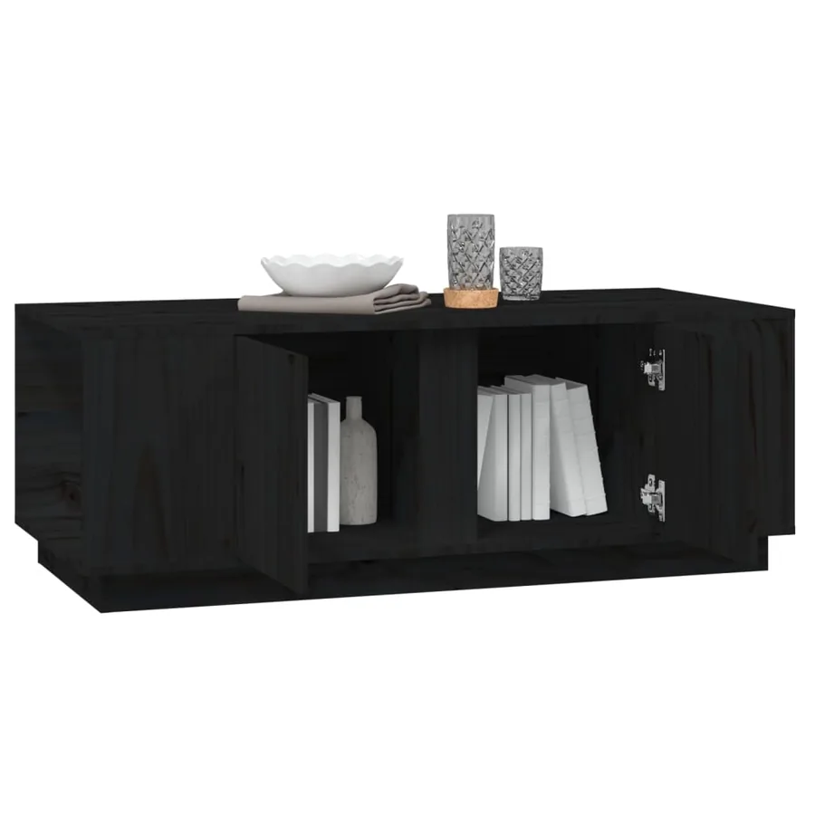 Table basse Noir 110x50x40 cm Bois massif de pin - 4