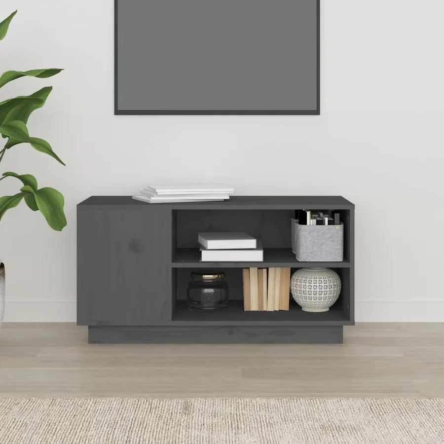 Meuble TV Gris 80x35x40,5 cm Bois de pin massif - 3