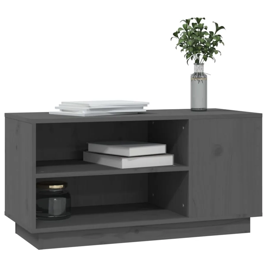 Meuble TV Gris 80x35x40,5 cm Bois de pin massif - 4