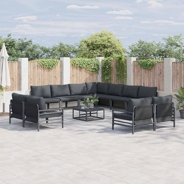Ensemble de canapé de jardin avec coussin 12 pcs Noir Acier