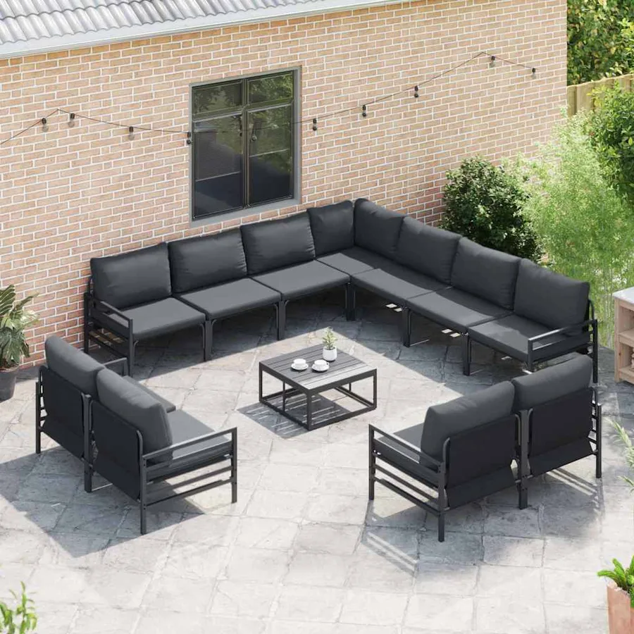 Ensemble de canapé de jardin avec coussin 12 pcs Noir Acier - 3
