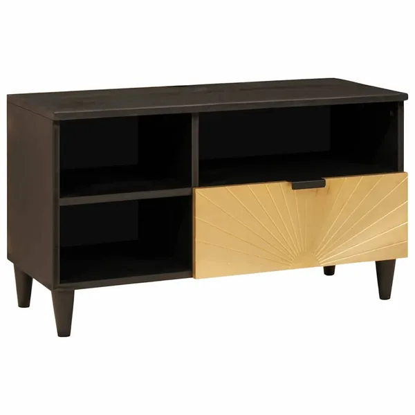 Meuble TV Noir et or 80 x 33 x 46 cm Bois d'ingénierie