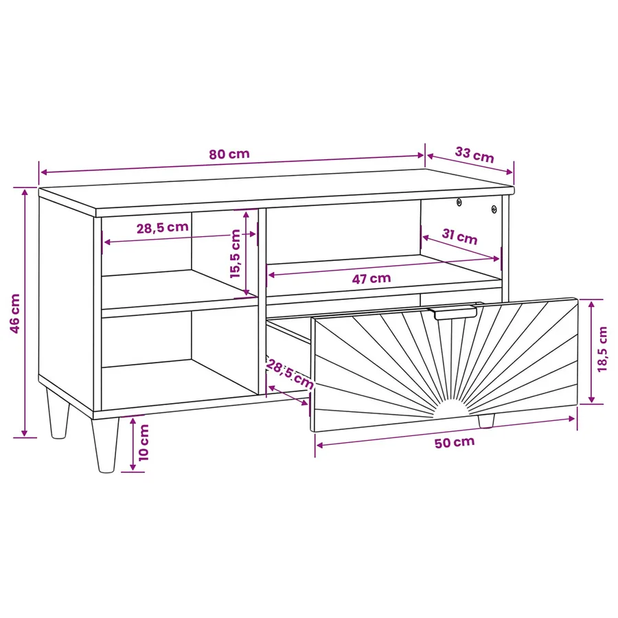Meuble TV Noir et or 80 x 33 x 46 cm Bois d'ingénierie - 12