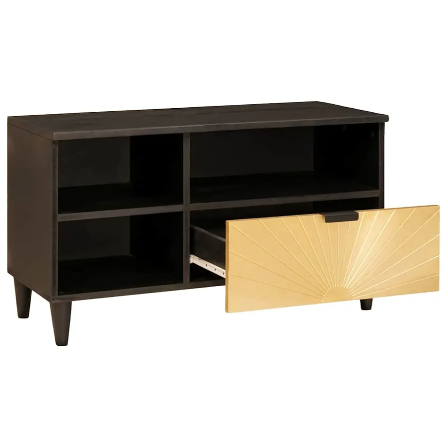 Meuble TV Noir et or 80 x 33 x 46 cm Bois d'ingénierie - 2