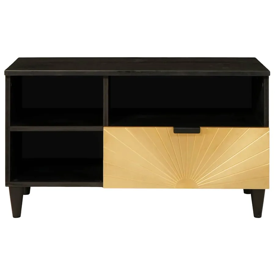 Meuble TV Noir et or 80 x 33 x 46 cm Bois d'ingénierie - 3