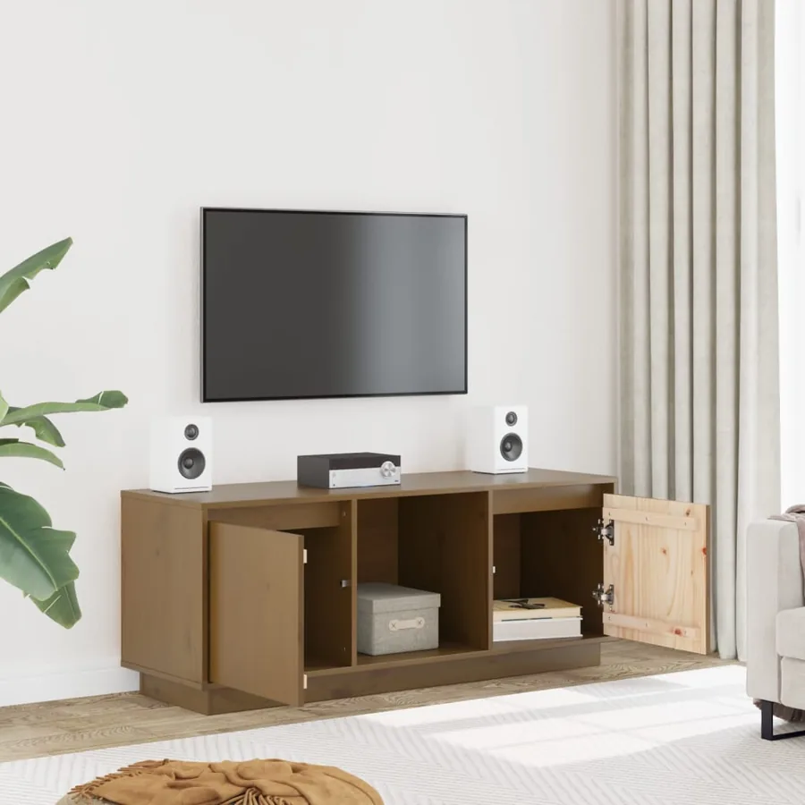 Meuble TV Marron miel 110,5x35x44 cm Bois de pin massif - 3
