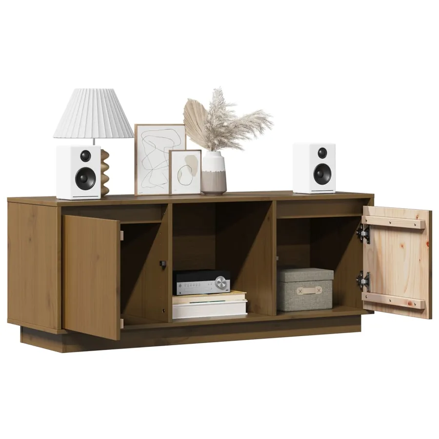 Meuble TV Marron miel 110,5x35x44 cm Bois de pin massif - 4