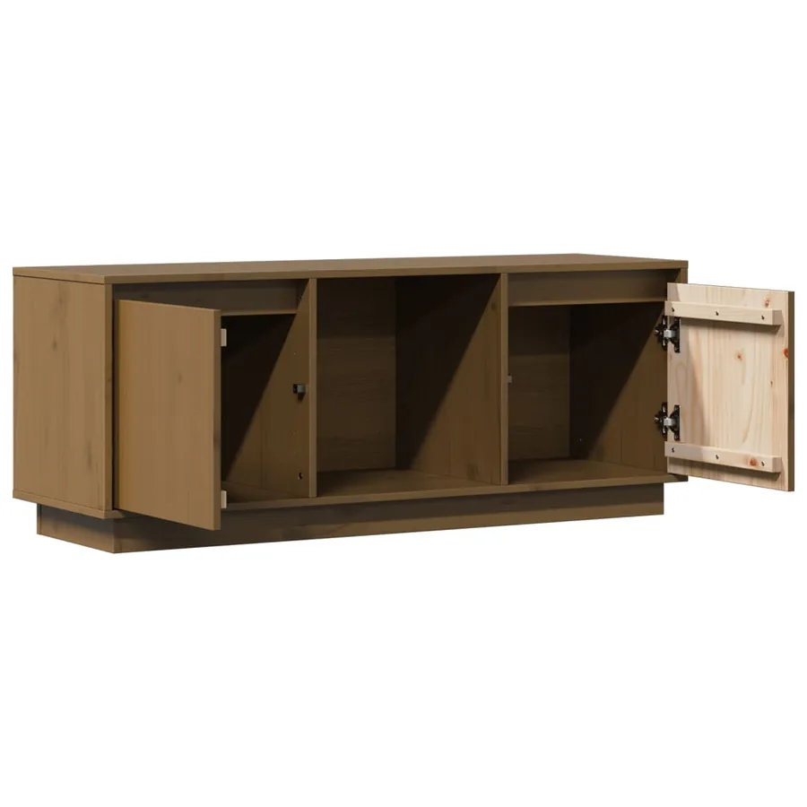 Meuble TV Marron miel 110,5x35x44 cm Bois de pin massif - 6