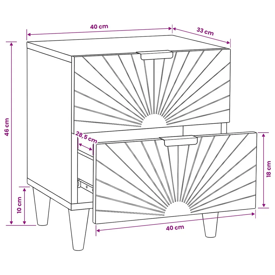 Table de chevet Noir et or 40 x 33 x 46 cm Bois d'ingénierie - 12