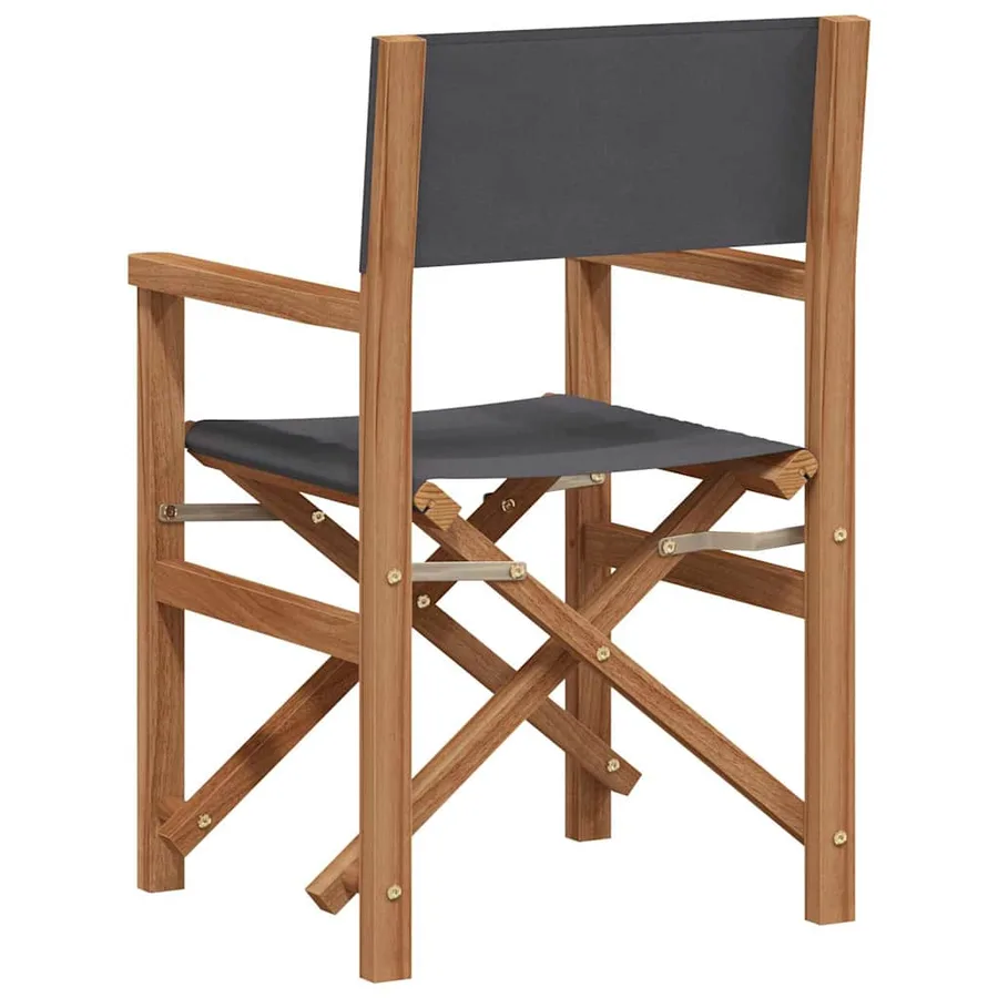Chaise de directeur Gris Bois de teck massif - 4