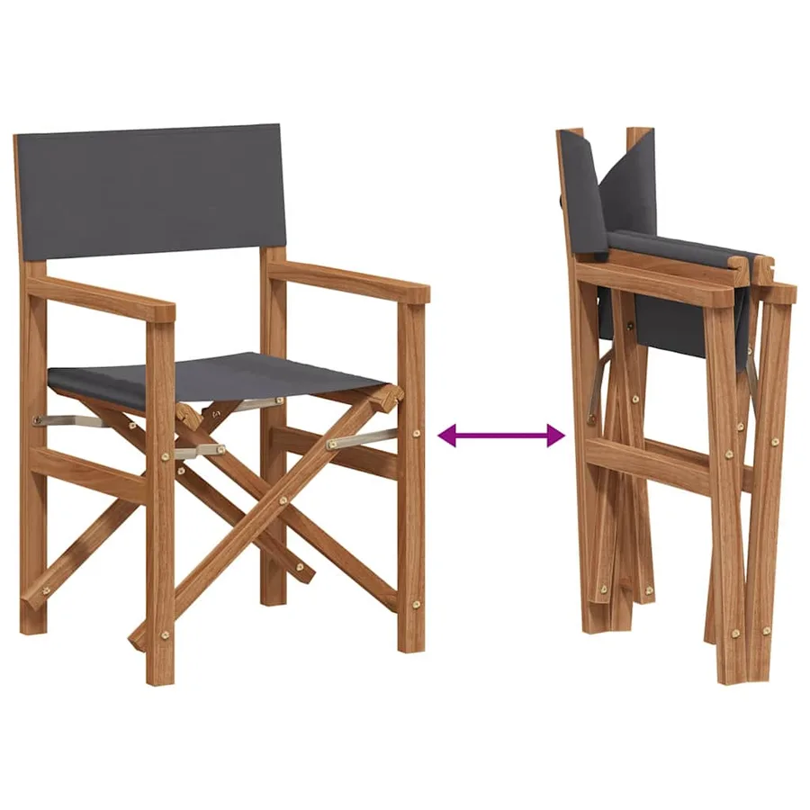 Chaise de directeur Gris Bois de teck massif - 7