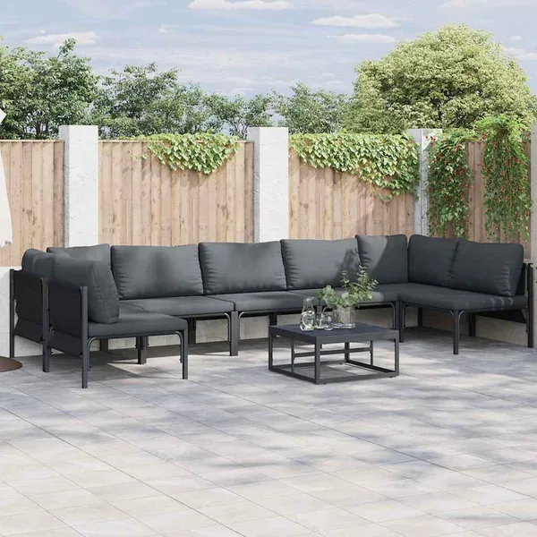 Ensemble de canapé de jardin avec coussin 7 pcs Noir Acier
