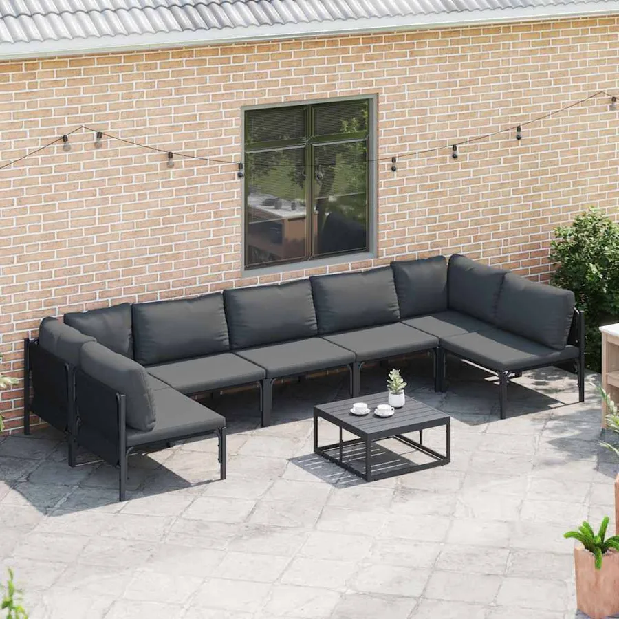 Ensemble de canapé de jardin avec coussin 7 pcs Noir Acier - 3