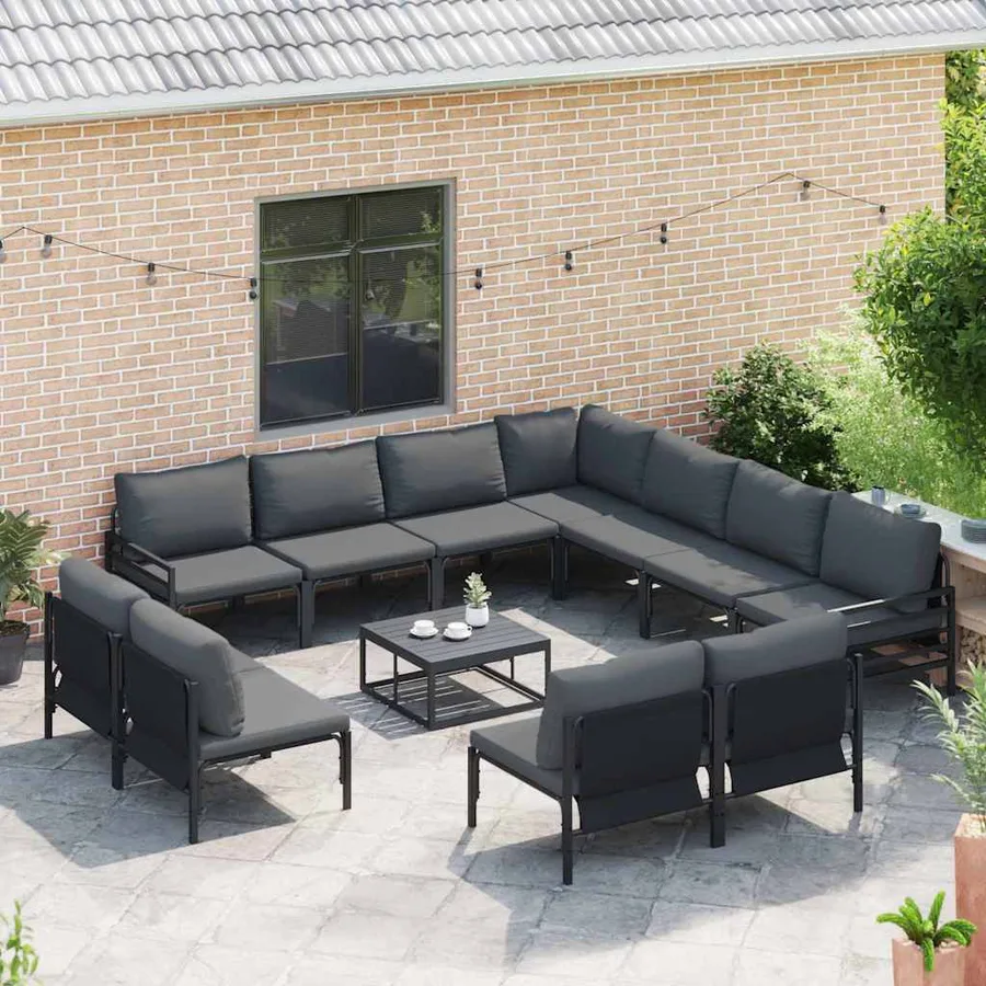 Ensemble de canapé de jardin avec coussin 11 pcs Noir Acier - 3