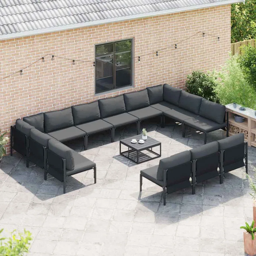 Ensemble de canapé de jardin avec coussin 14 pcs Noir Acier - 3