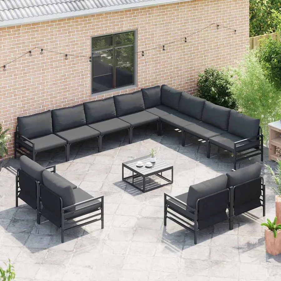 Ensemble de canapé de jardin avec coussin 13 pcs Noir Acier - 3