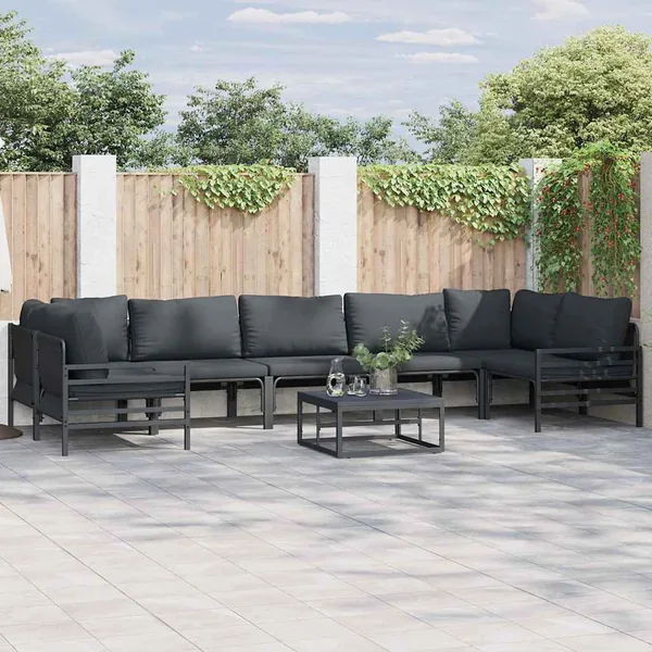 Ensemble de canapé de jardin avec coussin 8 pcs Noir Acier