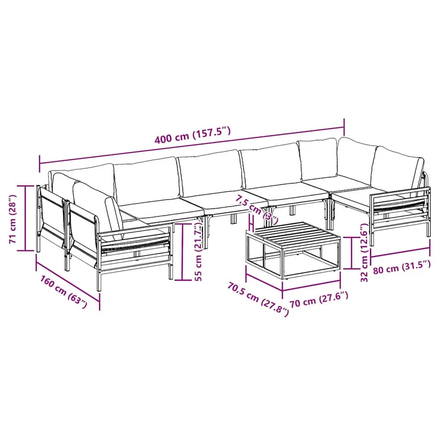 Ensemble de canapé de jardin avec coussin 8 pcs Noir Acier - 8