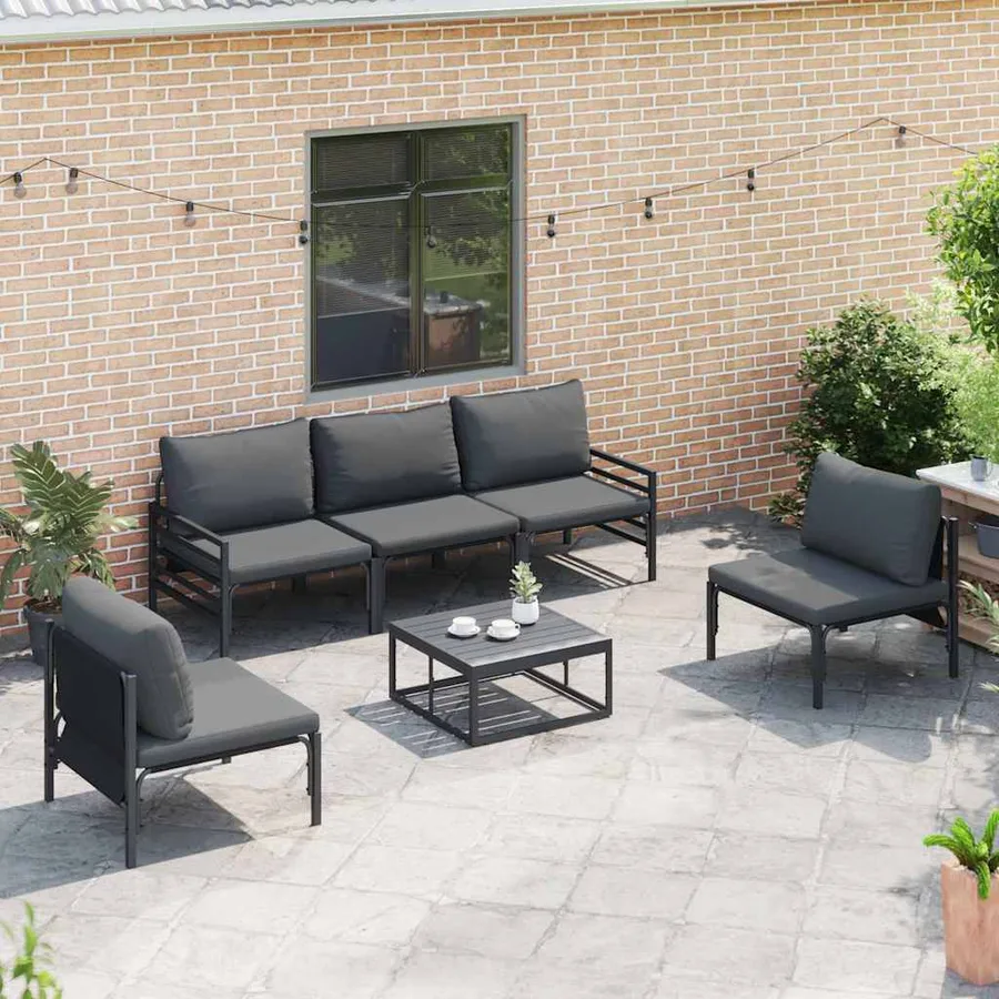 Ensemble de canapé de jardin avec coussin 5 pcs Noir Acier - 3
