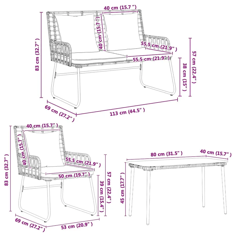 Ensemble de meubles de jardin 4 pcs Noir et anthracite - 8