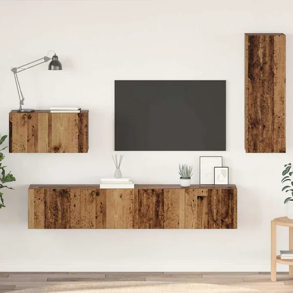 Meuble TV mural 4 pcs Bois Ancien Bois d'ingénierie