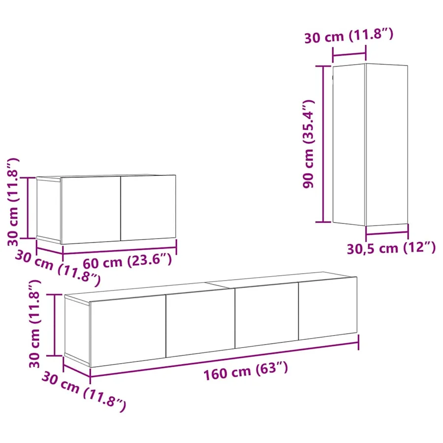 Meuble TV mural 4 pcs Bois Ancien Bois d'ingénierie - 16