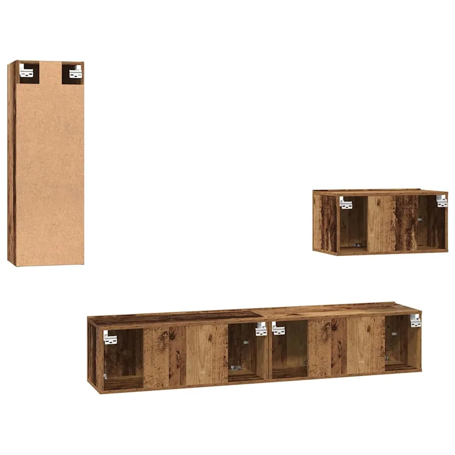 Meuble TV mural 4 pcs Bois Ancien Bois d'ingénierie - 8