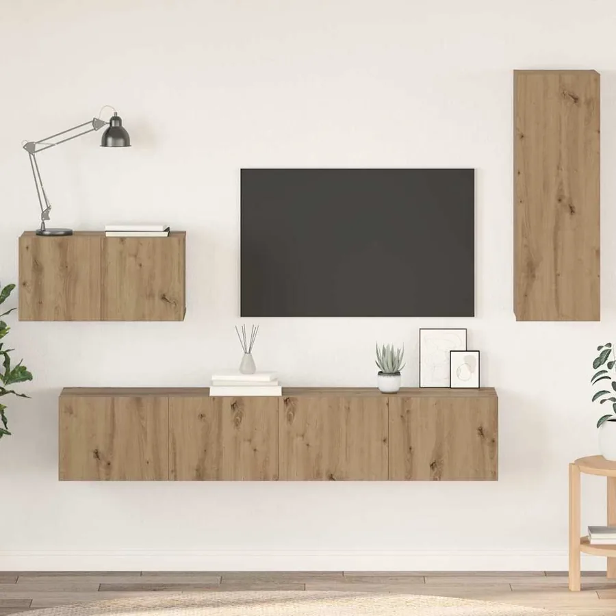Meuble TV mural 4 pcs Chêne artisanal Bois d'ingénierie