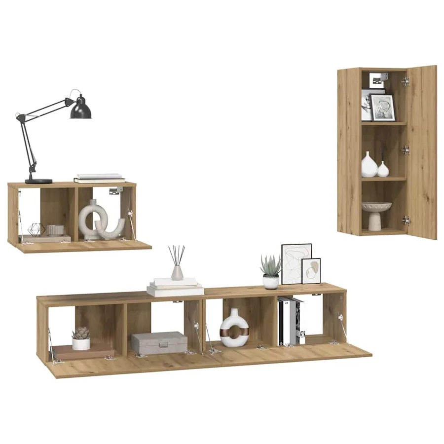 Meuble TV mural 4 pcs Chêne artisanal Bois d'ingénierie - 3
