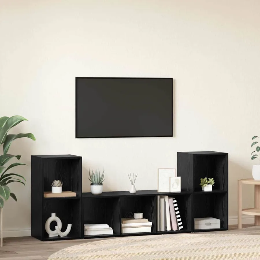 Ensemble meuble TV Montage mural 3 pcs Noir Bois d'ingénierie - 4