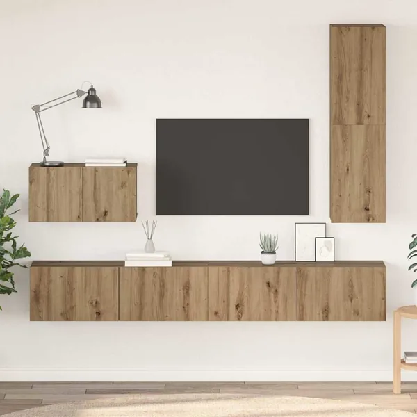Meuble TV mural 4 pcs Chêne artisanal Bois d'ingénierie