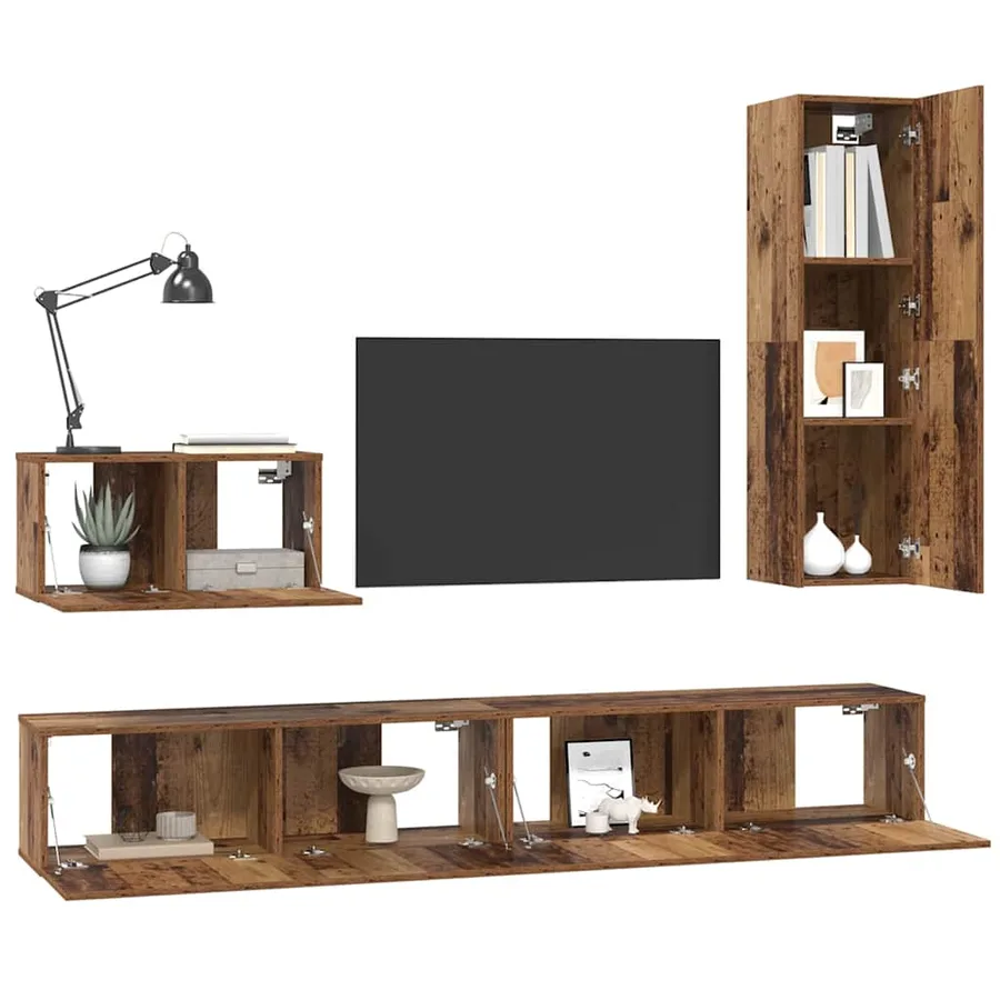 Meuble TV mural 4 pcs Bois Ancien Bois d'ingénierie - 3