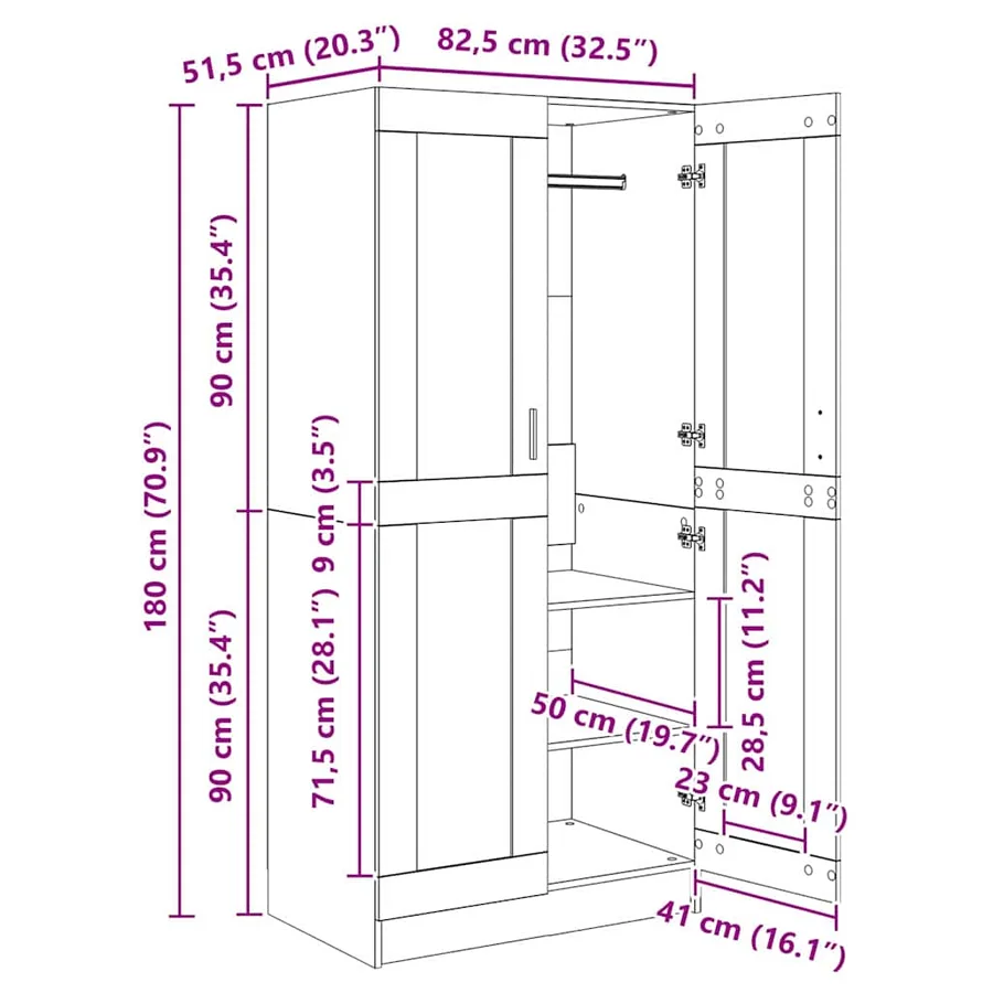 Armoire Chêne artisan 82,5 x 51,5 x 180 cm Bois d'ingénierie - 12
