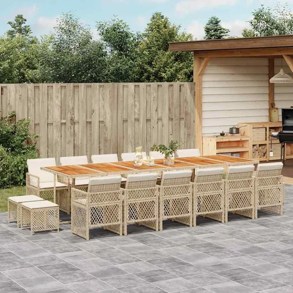 Ensemble à manger de jardin et coussins 17 pcs beige
