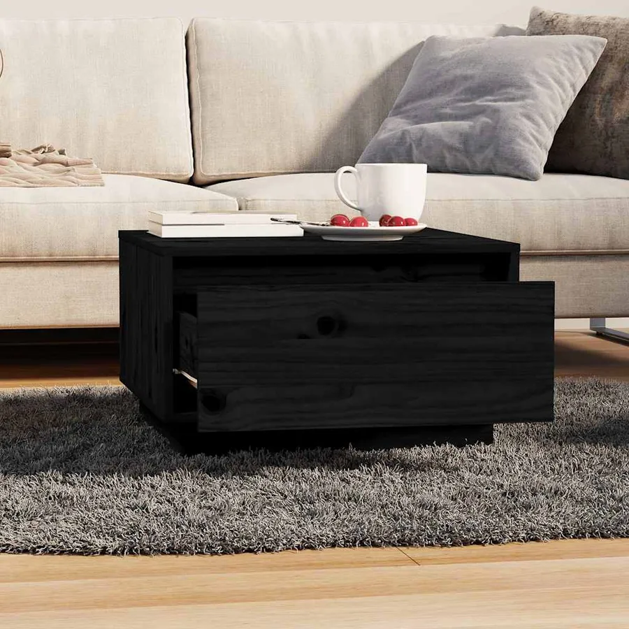 Table basse Noir 55x56x32 cm Bois massif de pin - 3
