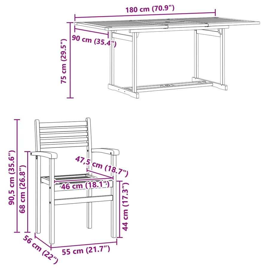 Ensemble de salle à manger pour jardin 7 pcs Marron - 12