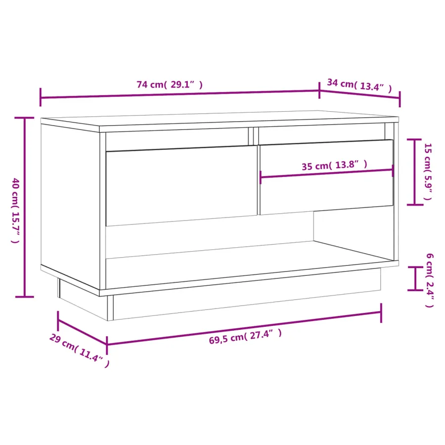 Meuble TV Marron miel 74x34x40 cm Bois de pin massif - 10