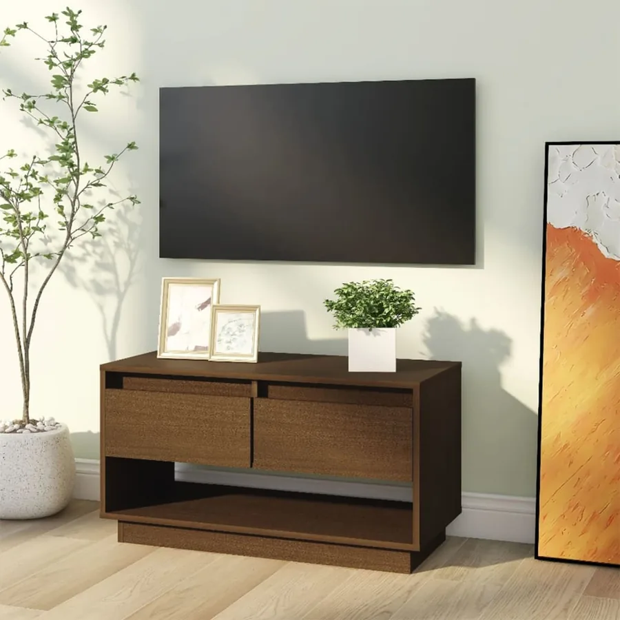 Meuble TV Marron miel 74x34x40 cm Bois de pin massif - 8