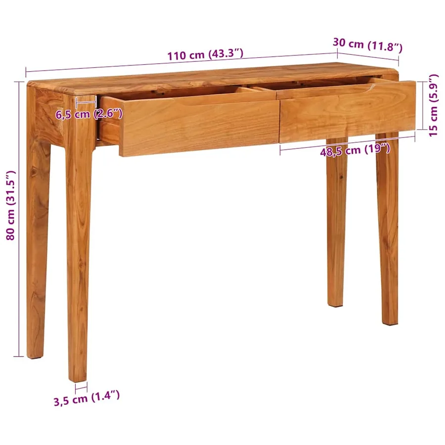 Table console Marron 110 x 30 x 80 cm Bois d'Acacia Massif - 12
